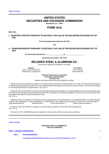 Thumbnail Reliance


 10-Q Quarterly Report FY2015 