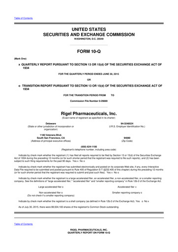Thumbnail Rigel Pharmaceuticals 10-Q Quarterly Report FY2015 