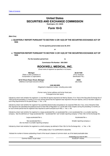 Vorschaubild Rockwell Medical
 10-Q Quartalsbericht  