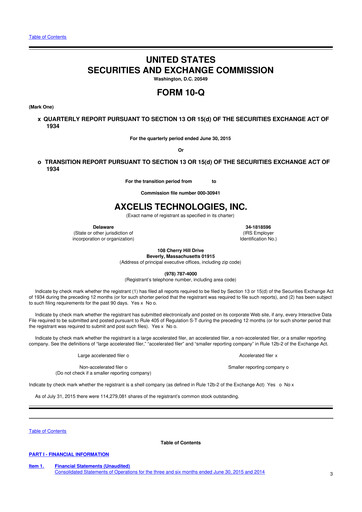 Miniature Axcelis Technologies
 10-Q Rapport trimestriel  
