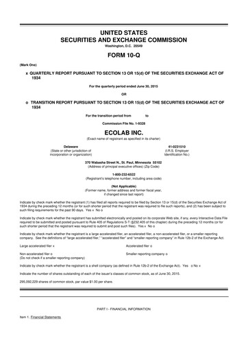 Miniature Ecolab 10-Q Rapport trimestriel 2015 