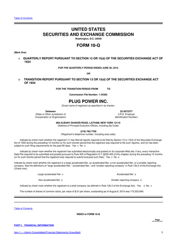 Thumbnail Plug Power 10-Q Quarterly Report FY2015 