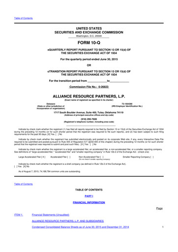 Vorschaubild Alliance Resource Partners 10-Q Quartalsbericht  