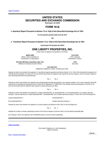 Thumbnail One Liberty Properties 10-Q Quarterly Report FY2015 