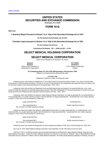 Thumbnail Select Medical Holdings 10-Q Quarterly Report FY2015 