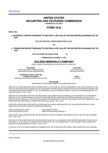 Miniature Golden Minerals
 10-Q Rapport trimestriel 2015 