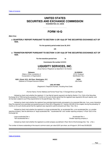 Miniature Liquidity Services
 10-Q Rapport trimestriel 2015 