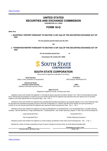 Miniature South State Corp 10-Q Rapport trimestriel 2015 