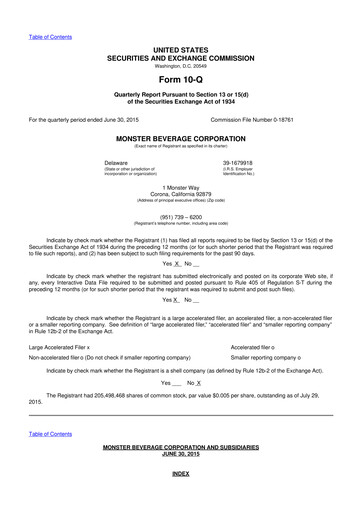 Thumbnail Monster Beverage 10-Q Quarterly Report FY2015 