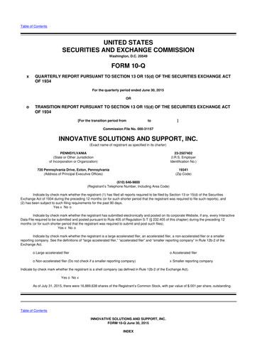 Thumbnail Innovative Solutions and Support 10-Q Quarterly Report FY2015 