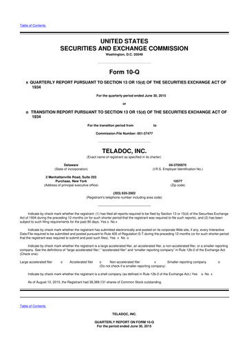 Thumbnail Teladoc Health
 10-Q Quarterly Report FY2015 