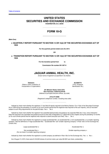 Thumbnail Jaguar Health 10-Q Quarterly Report FY2015 