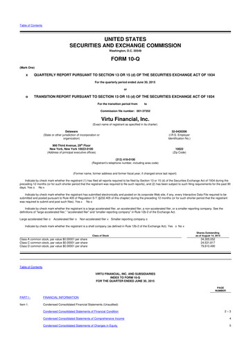 Thumbnail Virtu Financial
 10-Q Quarterly Report FY2015 