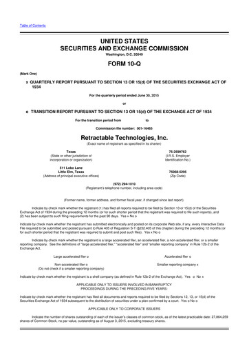 Thumbnail Retractable Technologies 10-Q Quarterly Report FY2015 