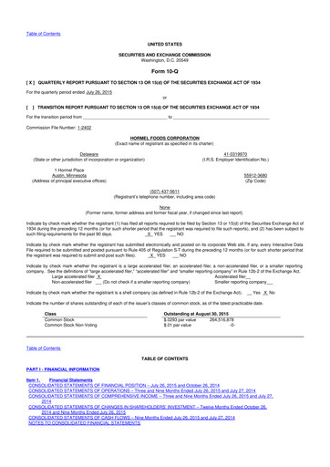 Thumbnail Hormel Foods 10-Q Quarterly Report FY2015 
