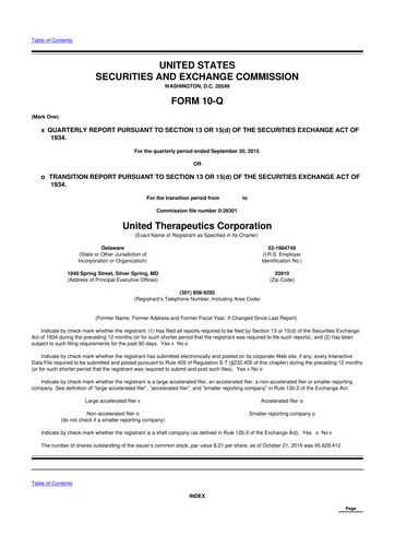Thumbnail United Therapeutics 10-Q Quarterly Report FY2015 