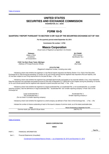 Miniature Masco 10-Q Rapport trimestriel 2015 