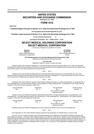 Thumbnail Select Medical Holdings 10-Q Quarterly Report FY2015 