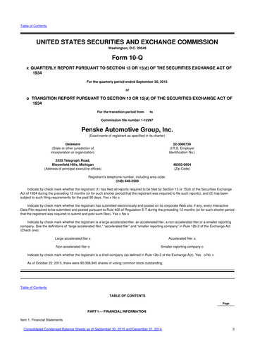 Thumbnail Penske Automotive Group 10-Q Quarterly Report FY2015 