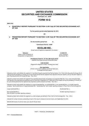 Miniature Ecolab 10-Q Rapport trimestriel 2015 