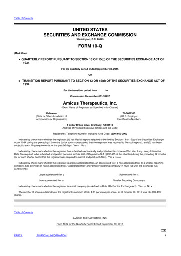 Vorschaubild Amicus Therapeutics
 10-Q Quartalsbericht 2015 