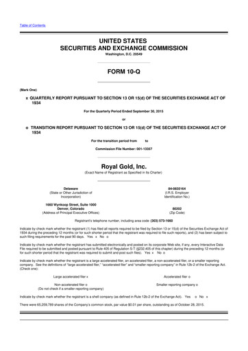 Vorschaubild Royal Gold
 10-Q Quartalsbericht 2016 