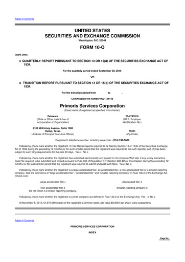 Vorschaubild Primoris Services Corporation
 10-Q Quartalsbericht 2015 