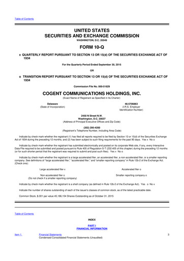 Thumbnail Cogent Communications
 10-Q Quarterly Report FY2015 