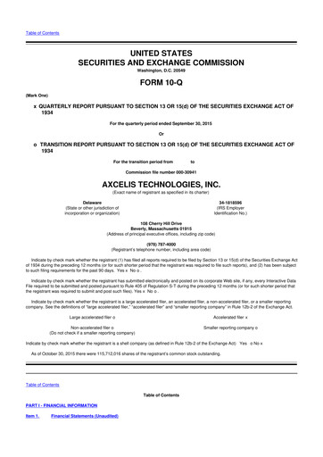 Miniature Axcelis Technologies
 10-Q Rapport trimestriel  