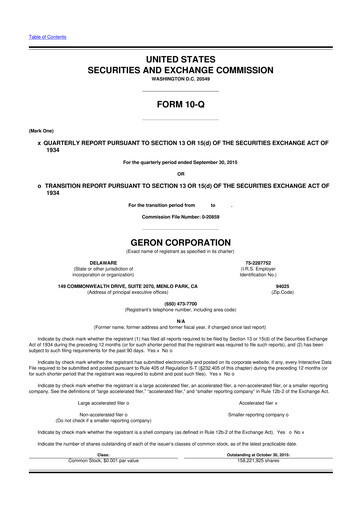 Thumbnail Geron 10-Q Quarterly Report FY2015 