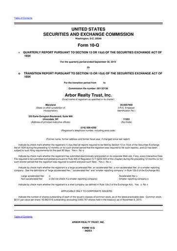 Vorschaubild Arbor Realty Trust
 10-Q Quartalsbericht 2015 