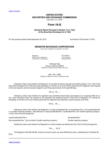 Thumbnail Monster Beverage 10-Q Quarterly Report FY2015 