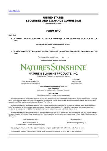 Thumbnail Nature's Sunshine Products 10-Q Quarterly Report FY2015 