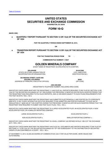 Miniature Golden Minerals
 10-Q Rapport trimestriel 2015 