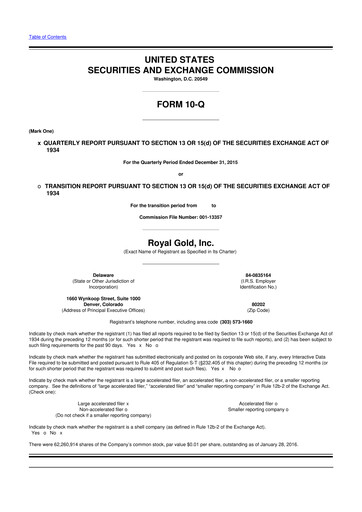 Vorschaubild Royal Gold
 10-Q Quartalsbericht 2016 