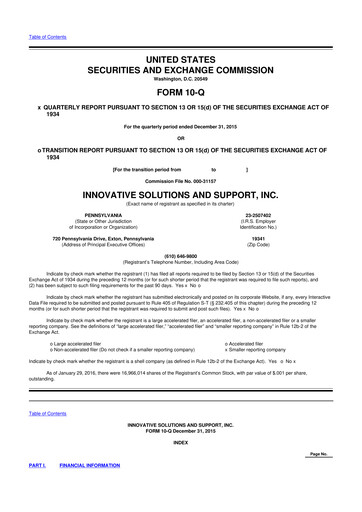 Thumbnail Innovative Solutions and Support 10-Q Quarterly Report FY2016 