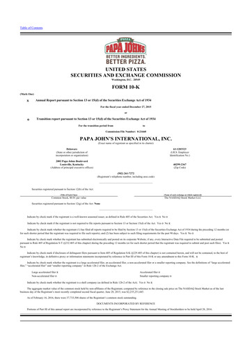 Thumbnail Papa John's Pizza
 10-K Annual Report 2015