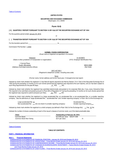 Thumbnail Hormel Foods 10-Q Quarterly Report FY2016 