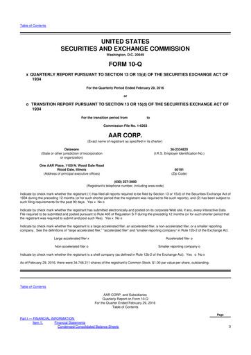 Thumbnail AAR 10-Q Quarterly Report FY2016 