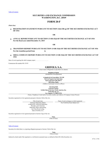 Miniature Grifols 20-F Rapport annuel 