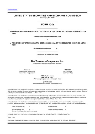 Thumbnail The Travelers Companies 10-Q Quarterly Report FY2016 