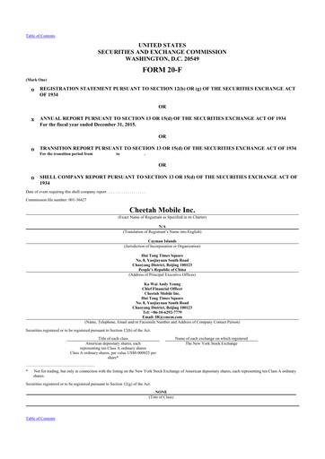 Thumbnail Cheetah Mobile
 20-F Annual Report 2015