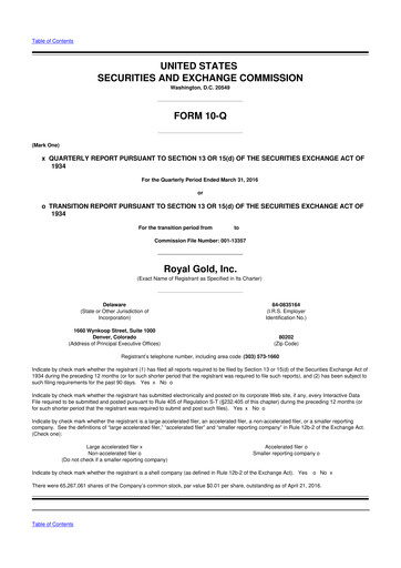 Vorschaubild Royal Gold
 10-Q Quartalsbericht 2016 