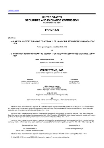 Thumbnail OSI Systems
 10-Q Quarterly Report FY2016 