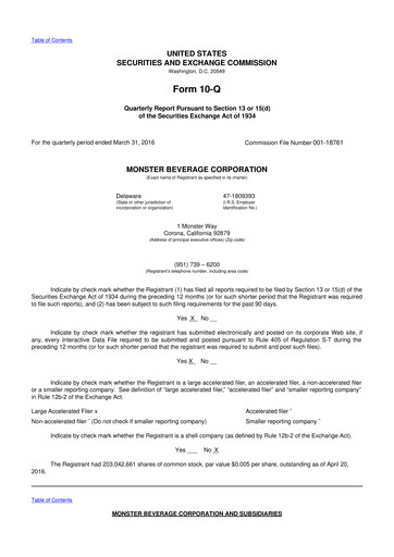 Thumbnail Monster Beverage 10-Q Quarterly Report FY2016 