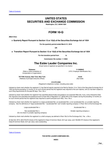 Miniature Estee Lauder 10-Q Rapport trimestriel 2016 