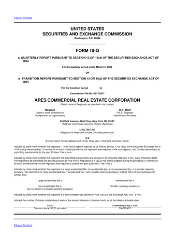 Thumbnail Ares Commercial Real Estate 10-Q Quarterly Report FY2016 