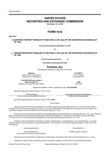 Thumbnail Trevena 10-Q Quarterly Report FY2016 