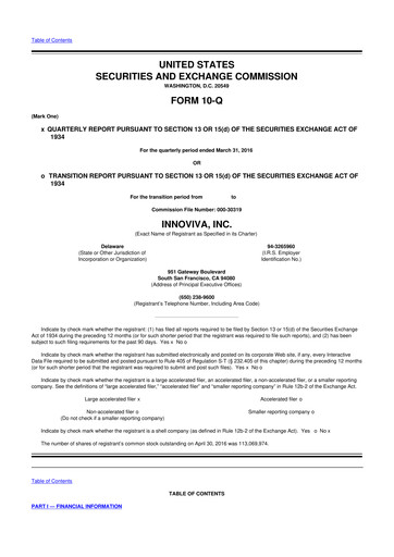 Thumbnail Innoviva 10-Q Quarterly Report FY2016 