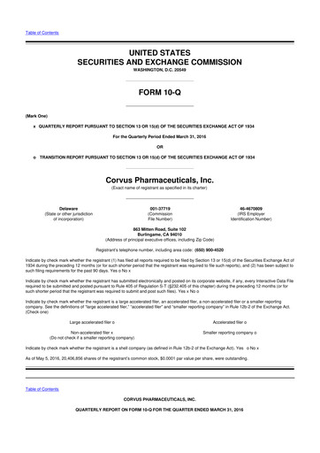 Thumbnail Corvus Pharmaceuticals
 10-Q Quarterly Report FY2016 